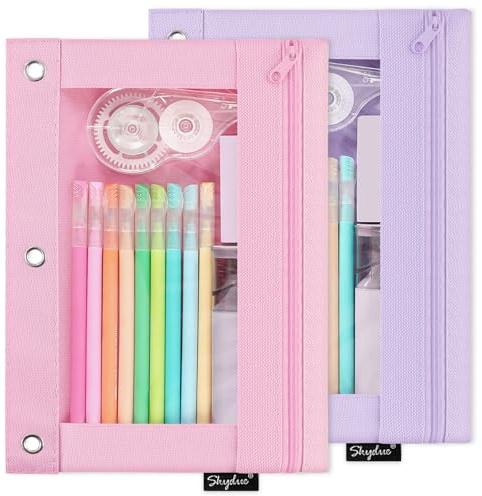 SKYDUE Pencil Pouch for 3 Ring Binder, 2 Pack, 9.8x7.3, Smooth Zipper