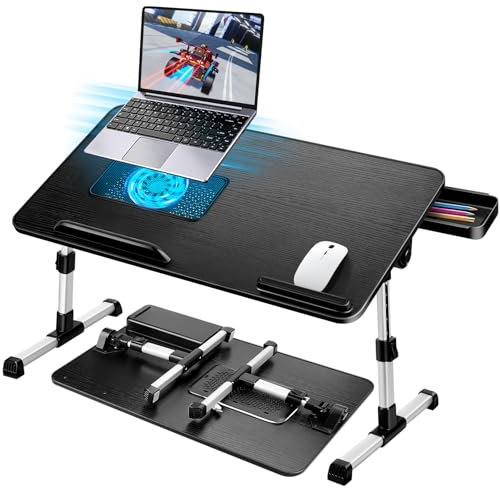 AirOpen Laptoptisch fürs Bett, Höhenverstellbar, Winkelverstellbar, Betttisch Klappbar mit Laptop Kühler, Schublade, Laptop Tisch für Bett, Sofa, Couch, Boden (60 x 34 cm, Schwarz)