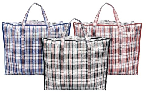 ANSIO Large Laundry Bags Pack of 3 Assorted Storage Bags Reusable Laundry Bags with Zips Ideal for Moving House Clothing & Wardrobe Storage (60L x 25W x 50H cm)