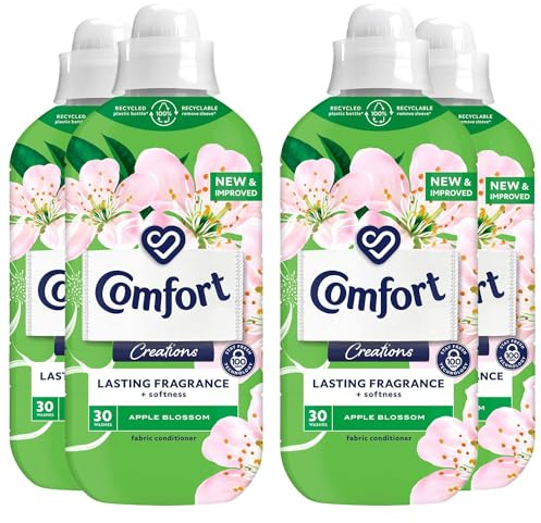 Comfort Creation Concentrated Fabric Conditioner with 100 Days of Long Lasting Fragrance and Softness Intense Liquid Fabric Softener 30 Washes, 900 ml (Apple Blossom, Buy 4)