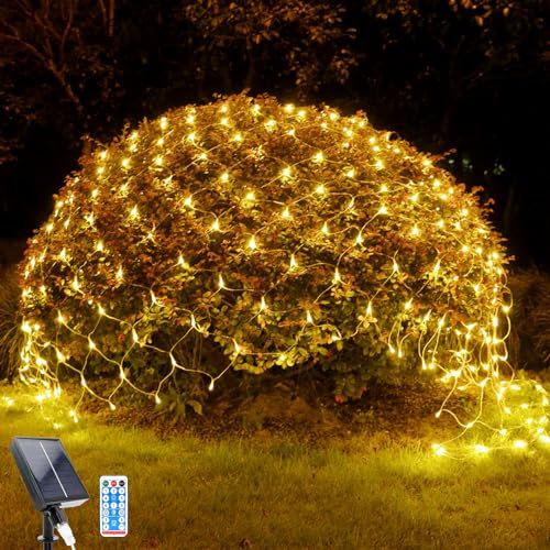 WoskjXas Luci a Rete LED Solari, 192 LEDs Catene Luminose, 8 Modalità, 2 m x 3 m Rete di Luci Natale per Giardino, Telecomando, Impermeabili - Decor per Recinzione Natale (2M*3M, Bianco Caldo)