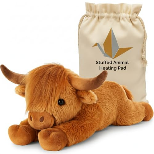 Lulumaia Stuffed Animal Heating Pad for Cramps - Microwavable Stuffed Animal Heating Pad for Neck and Shoulders - Microwave for Tension, Stress Relief Gift in Canvas Bag (Highland Cow)