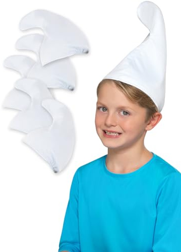 Funidelia | 5 Gorros pitufo para niño y niña The Smurfs, Dibujos Animados, Enanito - Accesorios para niños, Accesorio para Disfraz - Blanco