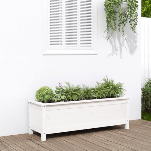Chaduof Hochbeet Weiß 119,5x40x39 cm Massivholz Kiefer, Palettenrahmen, Hochteich, Gemüsebeet, Kräuterregal Balkon, Blumenbeet, Kräuterspirale, Tomatenbeet, Pflanzhochbeet - 825262