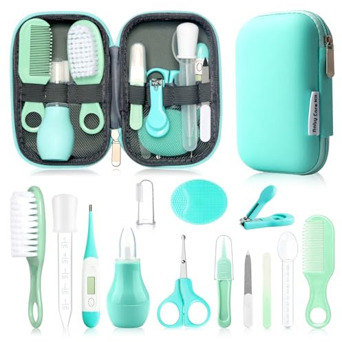 WXA Baby-Pflegeset, Sicherheitspflege-Set für Kleinkinder mit Haarbürste, Kamm, Nagelknipser, Nasensauger, Baby-Essentials-Set für Neugeborene, Mädchen, Jungen (grün)