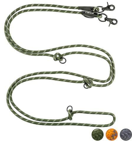 Floxik Premium Führleine für Hunde grün | Hundeleine 3m verstellbar | Tauleine für kleine & mittelgroße Hunde | Robuste und stilvolle Umhängeleine für euer gemeinsames Outdoorabenteuer.