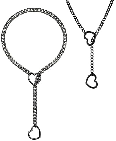 KIKIATA Halskette mit Liebesschäkeln, Herz-O-Ring, Slip-Kette, handgefertigt, Punk, kubanische Gliederkette, Schmuck, verstellbar, klobige Y-Halskette für Damen und Herren