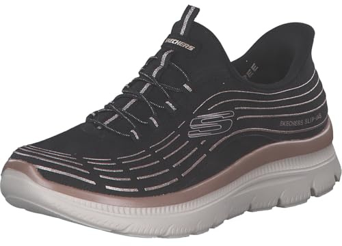 Skechers Mujer Summits Plus Soft Luster Slip-In ENTRENADOR, Black Mesh/Rose Gold Trim, 39 EU