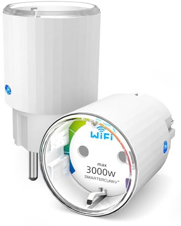 SMARTERCURRY Smart WLAN Steckdose Mini 13A mit Strommessung, Max 16A Zeitschaltuhr Steckdose, Kompatibel mit Alexa/Google Home, Kompaktes Design, Sprachsteuerung, APP Fernbedienung, 2 Stücke