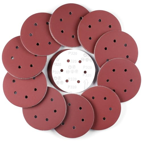 Sruhrak 150 mm Dischi Abrasivi 320 Grana, 100 Pezzi | Rotonda Tamponi Levigatura 6 Fori da Carta Vetrata per Levigatrice Orbitale
