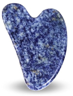 Sun&Sia - Gua Sha en Pierre Naturelle - Sodalite bleue (+Housse) - Massage Visage,Corps pour Rafraîchir le Teint, Traiter les Poches, Cernes, Stimuler la Circulation - Peau plus Ferme, Élastique