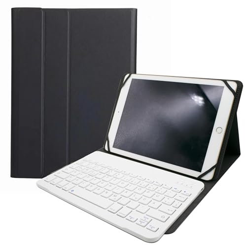 HLTOOP Funda Teclado Universal para Tabletas De 9,7, 10,1, 10,2, 10,5, 10,9, 11, con Teclado Bluetooth Inalámbrico Extraíble,White German Layout
