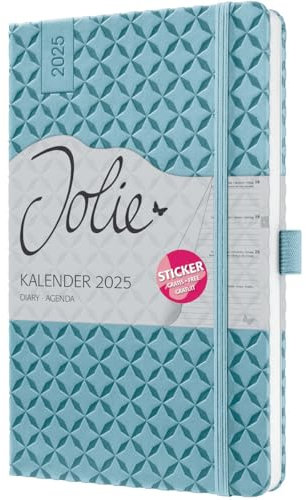 Wochenkalender Jolie A5 2025 sky blue - SIGEL - 1 Woche auf 2 Seiten - Terminplaner mit geprägtem Kunstleder-Cover, Gummiband, Stiftschlaufe, Einstecktasche und Stickerbogen - 13,5 cm x 20,3 cm
