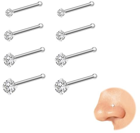 Kabwea 8 Stück 316L Stahlfarbene Nasenpiercing Stecker, Nasenpiercing, Nasenpiercing Stecker, Helix Piercings, Nostril Piercing, Piercing Nase, 1.5mm, 2mm, 2.5mm, 3mm
