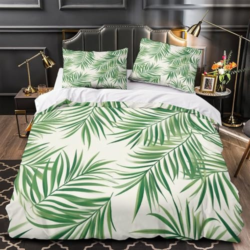CTAMM Parure De Lit Feuilles de Palmier dattier, Housse De Couette en Microfibre Imprimée en 3D, Literie Motif botanique avec Taies d'oreiller pour Enfants Adolescents Super King（260x220cm）