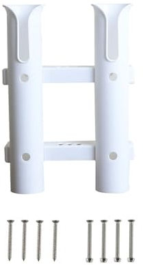 Ayunwei Fishing Rod Holder 2-Tube Rack Rod Fishing Pole Holder for Boat Yacht Kayak Garage Storage or Truck with Screws（White）