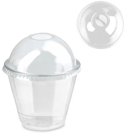 IMTINA 50 Vasos para Batidos, Granizados, Smoothies, Frappés, con Tapas Abovedadas, Transparentes, Reutilizables, 92mm, 50 Unidades (266 ml)