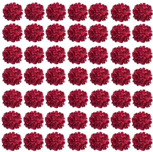 Cherica Fiori artificiali di ortensia rossa, 60 pezzi, ortensie finte in seta con steli, fiori rossi artificiali per decorazione di matrimoni