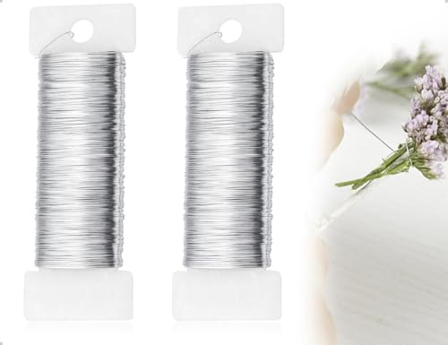 Emezddo 2 rullar hantverkstråd, fint smyckesgarn, blomtråd, hantverksgarn för hantverk, smyckesvirkgarn, bindtråd, floristtråd, lindningstråd (0,35 mm x 100 m, silver)