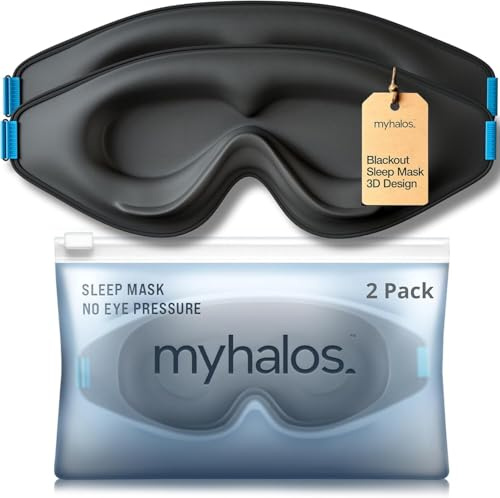 MyHalos® Sovmask för män och kvinnor, 3D mörkläggande ögonmasker för sömn | Sovmask, noll tryck, andningsbar, vänlig, ögonbindel och ögonfransvänlig, natt- och resögonmask, svart