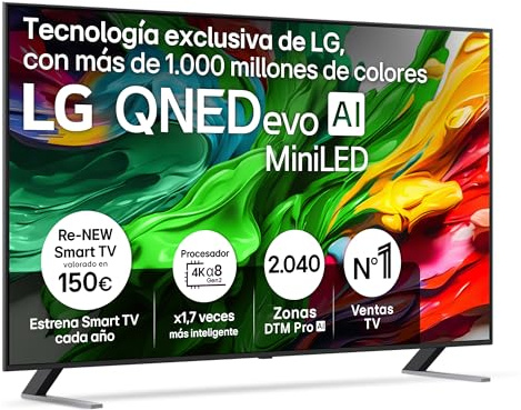 LG 75QNED85A6C - TV 75, 4K QNED EVO, Smart TV, WebOS 25, Procesador Potente e Inteligente, MiniLED AI, Super Upscaling, Dolby Vision y Dilgital Plus, Alexa/Google Assistant, Negro