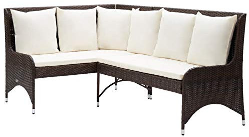 Outdoor Rattan Ecksofa mit 3 Sitzplätzen in Schwarz/Braun Poly Rattan Gartensofa für den Außenbereich Outdoor Rattan Sofa Ecke mit 3 Sitzen