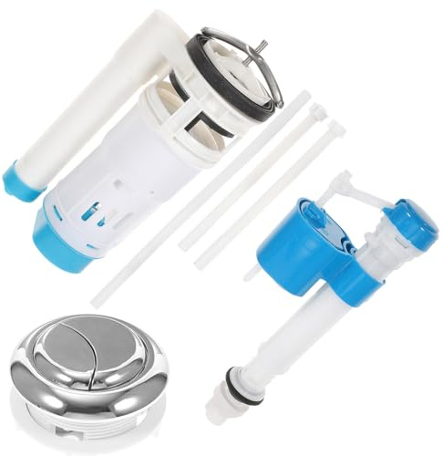 SEWACC Toilet Float Valve Replacement Kit Dual Flush Toilet Flush Valve Repair Accessories Water Tank 20cm Drain Blue Inlet with Large Push Button