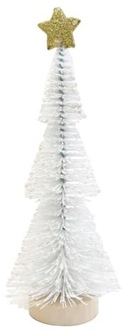 Colcolo Mini-Weihnachtsbaum mit Schnee- und Frostornament, 25,9 cm große Weihnachtsdekoration mit Holzsockel für die Präsentation von Tischparty-Dekorationen, Weiß
