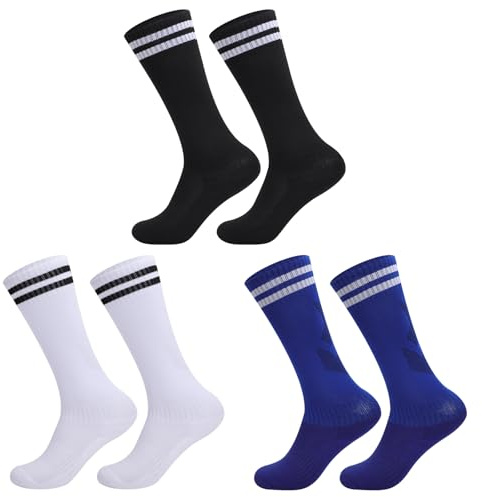 Lancry 3 Paar Stutzen Kinder Fußball Atmungsaktive Fußballsocken Fussball Socken Kinder Anti Rutsch Streifen Sportsocken für Jungen Mädchen