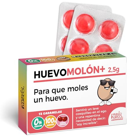Caramelos de Broma en blister | HUEVOMOLON+ | Caja Regalo Divertido con 12 Caramelos sin azúcar | Regalo para Amigos, familia, cumpleaños, navidad, amigo invisible, reuniones, fiestas…