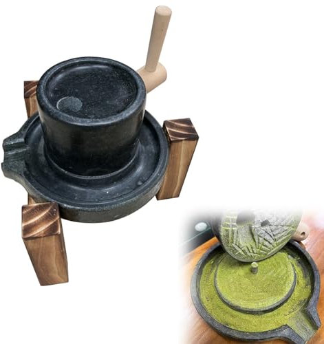 Molinillo de polvo de té matcha, molino de piedra manual para moler café, té y soja, uso doméstico en la cocina, pequeño adorno de molino de piedra natural