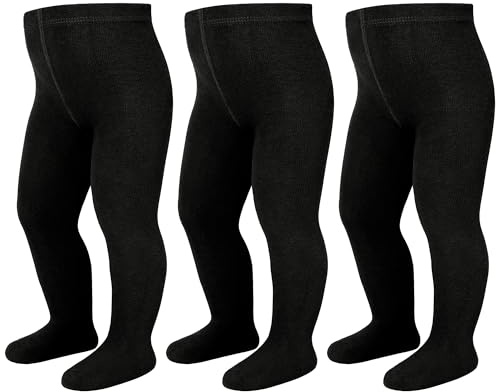 LAETBBE Lot de 3 paires de collants en coton pour bébé fille de 0 à 24 mois., #1 noir., 9-18 mois