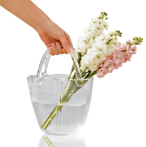 VGECEE Vasi in Vetro a Forma di Borsa, Vaso Trasparente Forma di Borsetta Vaso in Vetro per Fiori Vaso da Borsetta per Fiori Vasi in Vetro Multifunzionale per Decorazione della Casa, Ufficio