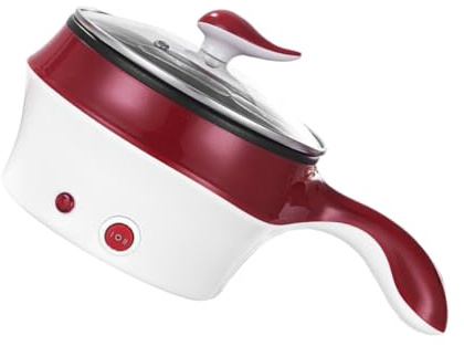ELAYARD 1pezzi Mini Pentola Elettrica in Acciaio Antiruggine Antiaderente Con Coperchio Per Cucinare Latte Zuppa Per Cucina Casa e Dormitorio Spina Ue Colore Vino