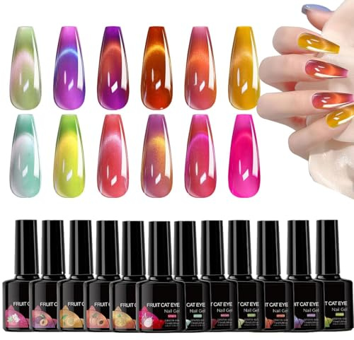 Sollee Gellack | Frucht Katzenaugen Effekt Frauen Nagellack - 12 Teile Maniküre Set Für Damen Kinder Zuhause Salon Reise Hochzeit Party Anwender Anfänger
