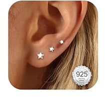 MOGASA 3 par små sterling silver platt baksida örhängen för kvinnor flickor allergivänliga 14K guld dubbar örhänge set stjärna blomma sol zirkon brosk sovörhängen helix piercing smycken 3/4/5 mm, 3mm