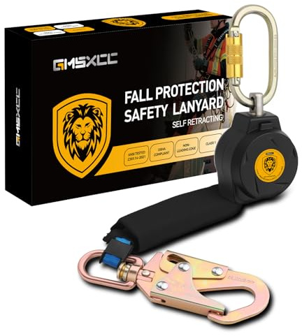 GMSXCC Fall Protection Safety Lanyard - 6FT Self Retracting Fall Arrest Lifeline Roofing Construction Gear OSHA/ANSI Compliant