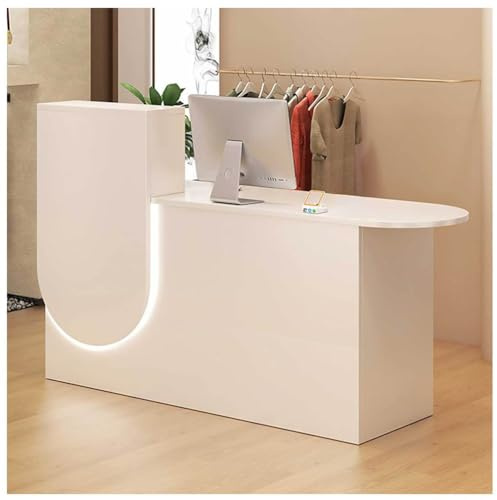 Mostrador de Recepción con Cajones & Cerradura y luz LED, Moderno Mostrador de Recepción, con Bandeja para Teclado y Armario de Almacenamiento para Caja, Vestíbulo, Oficina,White 1,100x45x100cm
