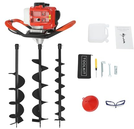 Auger Post Hole Digger, 2.3HP Earth Auger Hole Digger Petrol Post Hole Digger with 3 Digging Auger Bits and 11.81 Extension Rods for Planting, Fence, Garden