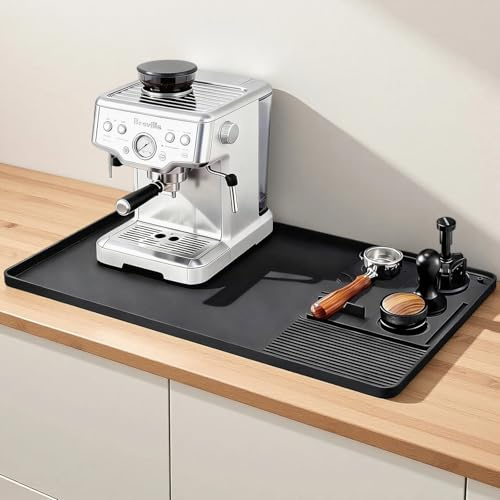 Coffee Machine Mat with Detachable Coffee Tamper Mat, 2 in 1 Silicone Coffee Mat 40 x 60cm, Heat Resistant Non-Slip Counter Protector for Espresso Machine, Dish Drying, Coffee Bar Accessories