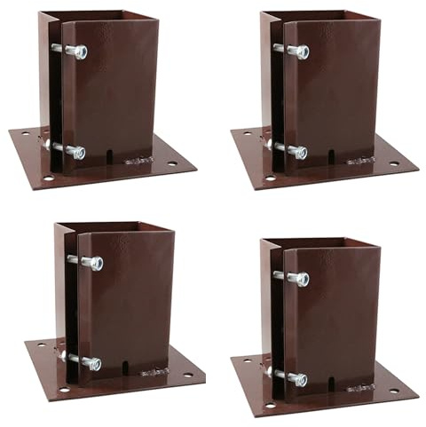 [FIXINGS DIRECT] 100x100mm Bolt Down Post Shoe Fence Post Holder Heavy Duty Red Oxide Dual Coat Weather Protection Decking Bases, Post Anchor, Pergolas, Carports 4x4 (4 Pack (100x100mm))