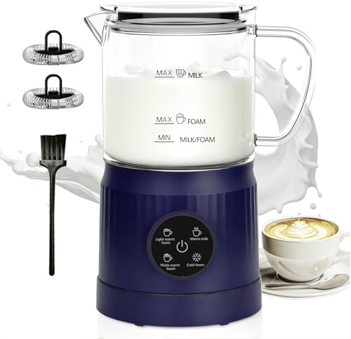 Montalatte elettrico 4 in 1 con touch screen LED, fondo in ceramica, scalda latte, cappuccino e macchiato, 383,3 g, bianco