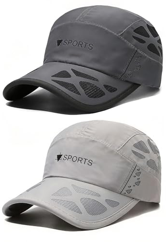 AYPOW Baseballkappe für Herren und Damen, 2 Stück, Laufmütze, schnelltrocknend, atmungsaktiv, verstellbar, faltbar, leicht, Anti-UV, Sommerhut für Golf, Radfahren, Wandern, Outdoor-Sportarten