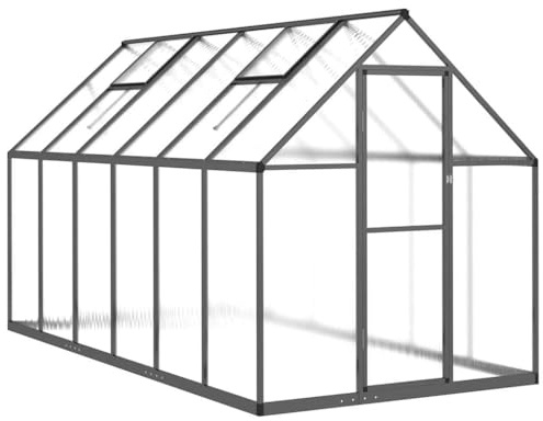 Invernadero con marco de base, color antracita, 334 x 169 x 195 cm, aluminio y policarbonato, resistente a los rayos UV, con ventilación y puerta batiente para jardín, balcón, terraza, protección y
