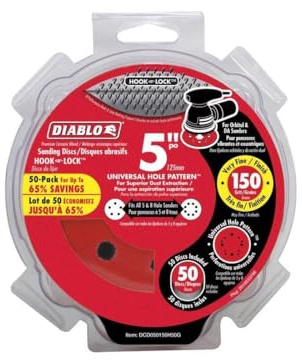 Diablo Hook and Lock ROS Sanding Discs for Wood, Metal and Plastics - 5, 150 Grit, Fine, Ceramic Blend, 50-Pack - DCD050150H50G