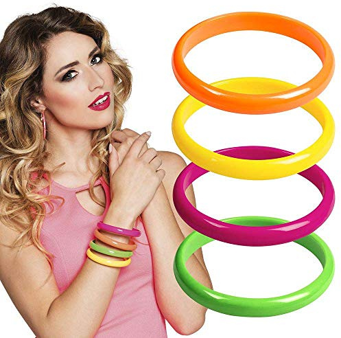 Boland 64454 - Armbänder Rave, 4 Stück, Armreifen, Armkette, 80er Jahre, Disco, Skater Girl, Mottoparty, Mitgebsel, Karneval