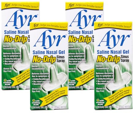 Ayr Saline Nasal Gel No-Drip Sinus Spray with Aloe – Moisturizing Saline Relief - 0.75 fl oz. (Pack of 4)