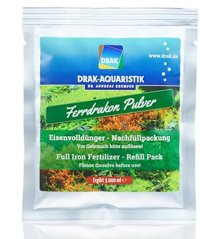 DRAK-Aquaristik® Ferrdrakon Nachfüllpack 3,0l Eisendünger Aquarium | Aquarium Pflanzendünger hochkonzentriert | Flüssig Dünger für Intensive Blattfärbung | Basis-Düngung für Aquarienpflanzen Wachstum