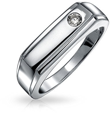 Personalizza L'Anello Di Fidanzamento Rettangolare Sottile Con Incastonatura Geometrica Di CZ E Zirconi Cubici Accentati Per Uomini In Argento Sterling .925 Personalizzabile