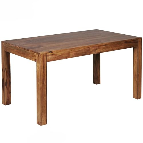 FineBuy Esszimmertisch 140 cm Sheesham Massivholz Esstisch Zeitlos, Küchentisch Rechteckig, Holztisch Esszimmer Schlicht, Großer Speisetisch Holz Braun